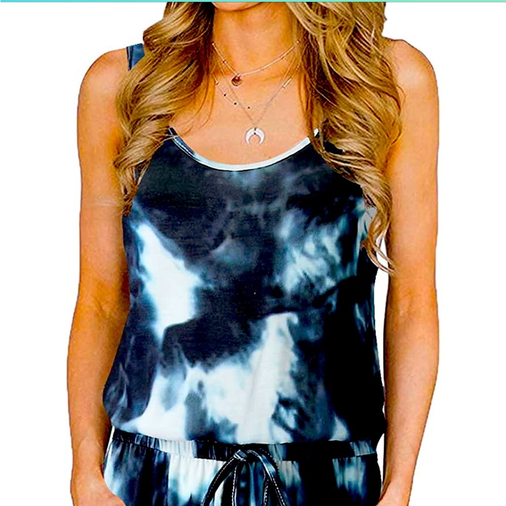 Jumpsuit romper, scoop neck, sleeveless, with pockets